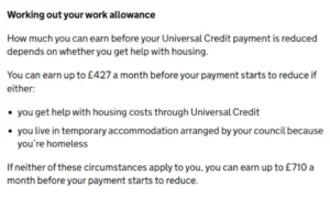 DWP work allowance rules